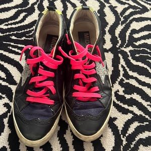 Golden Goose Midstar, navy, silver glitter star. Semi worn.